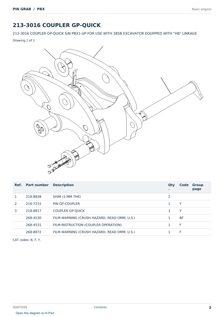 Caterpillar PIN GRAB S/N PBX Partsbook SEBP3099 (English) - sample page 3 of 7 Caterpillar PIN GRAB S/N PBX Partsbook SEBP3099 (English) - sample page 3 of 7