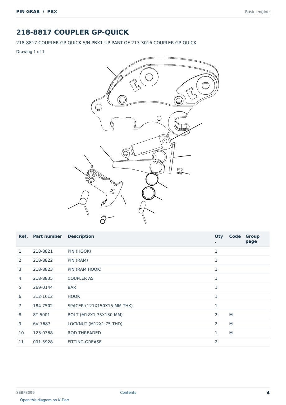 Caterpillar PIN GRAB S/N PBX Partsbook SEBP3099 (English) - sample page 4 of 7 Caterpillar PIN GRAB S/N PBX Partsbook SEBP3099 (English) - sample page 4 of 7