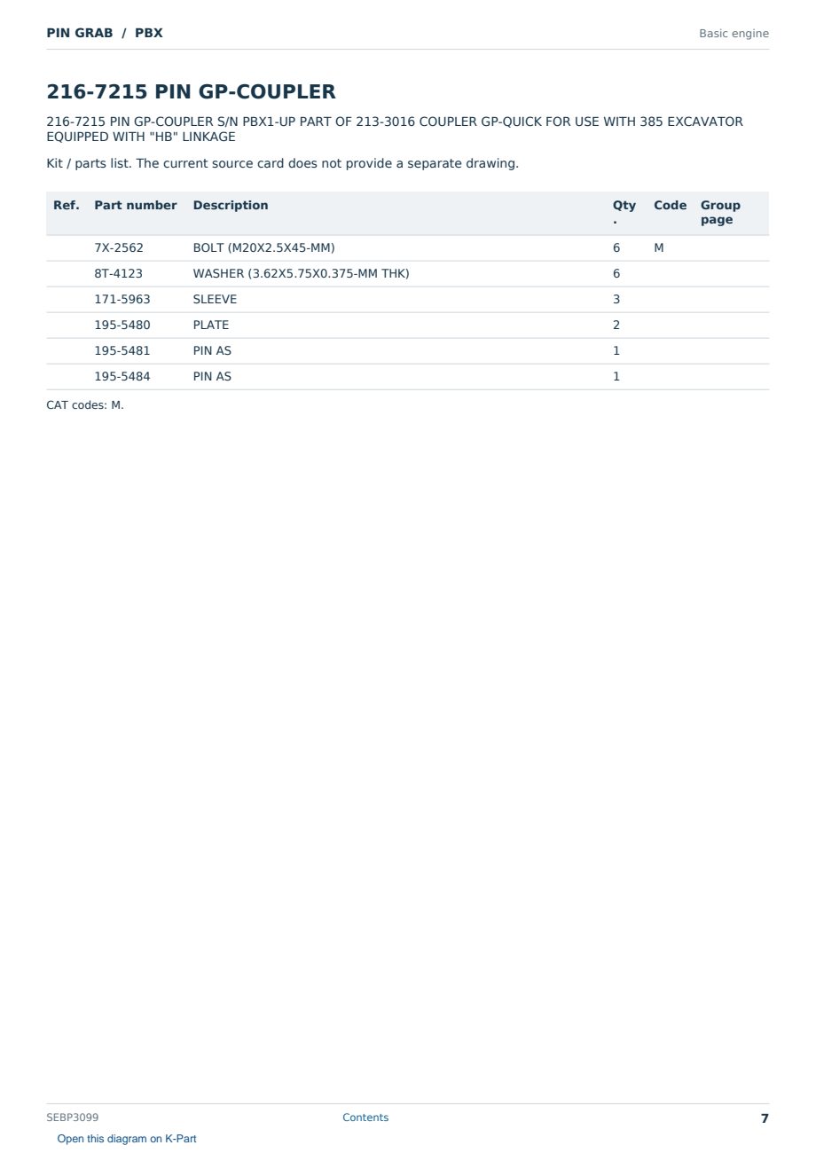 Caterpillar PIN GRAB S/N PBX Partsbook SEBP3099 (English) - sample page 7 of 7 Caterpillar PIN GRAB S/N PBX Partsbook SEBP3099 (English) - sample page 7 of 7