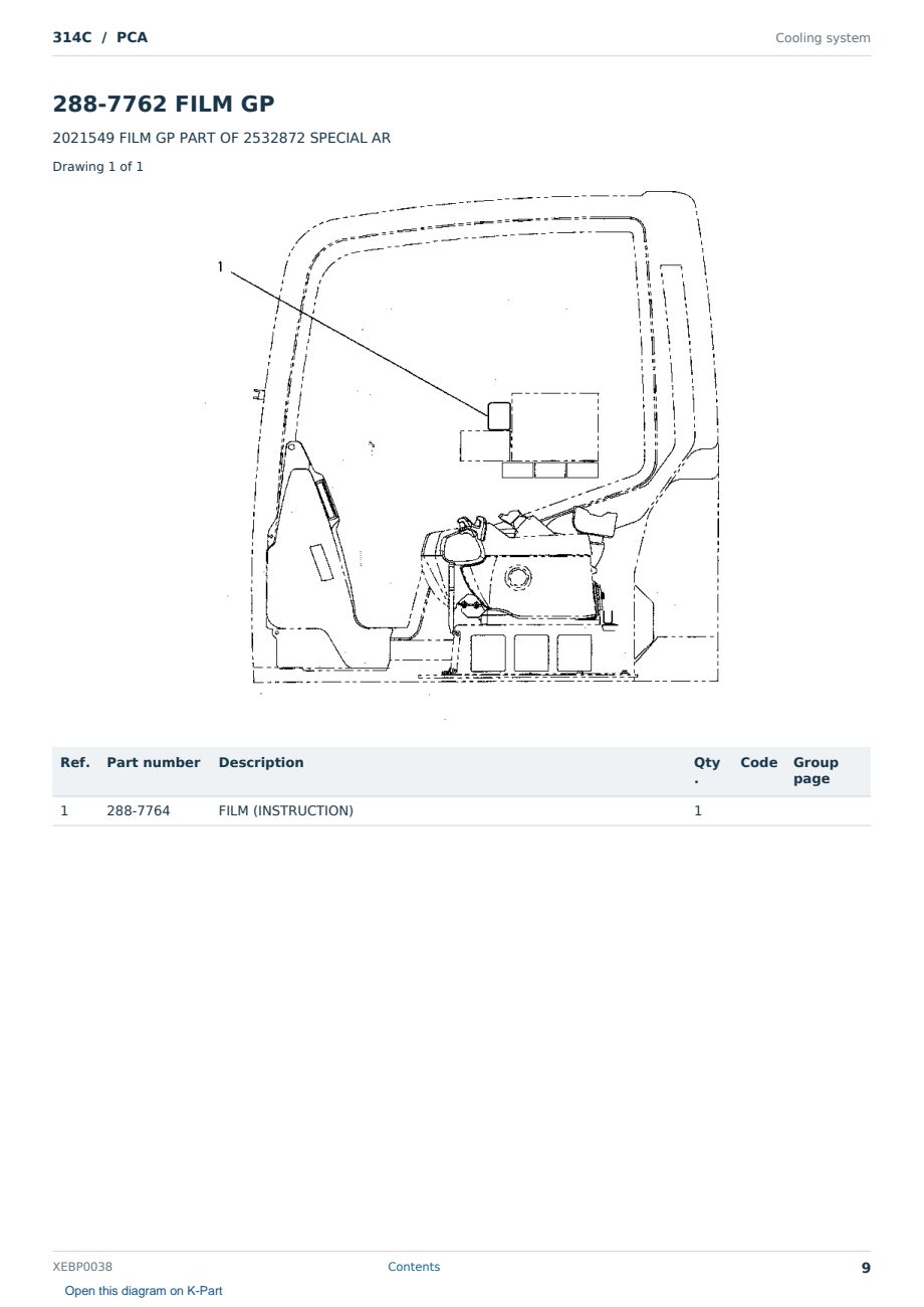 Caterpillar 314C S/N PCA Partsbook XEBP0038 (English) - sample page 9 of 10 Caterpillar 314C S/N PCA Partsbook XEBP0038 (English) - sample page 9 of 10