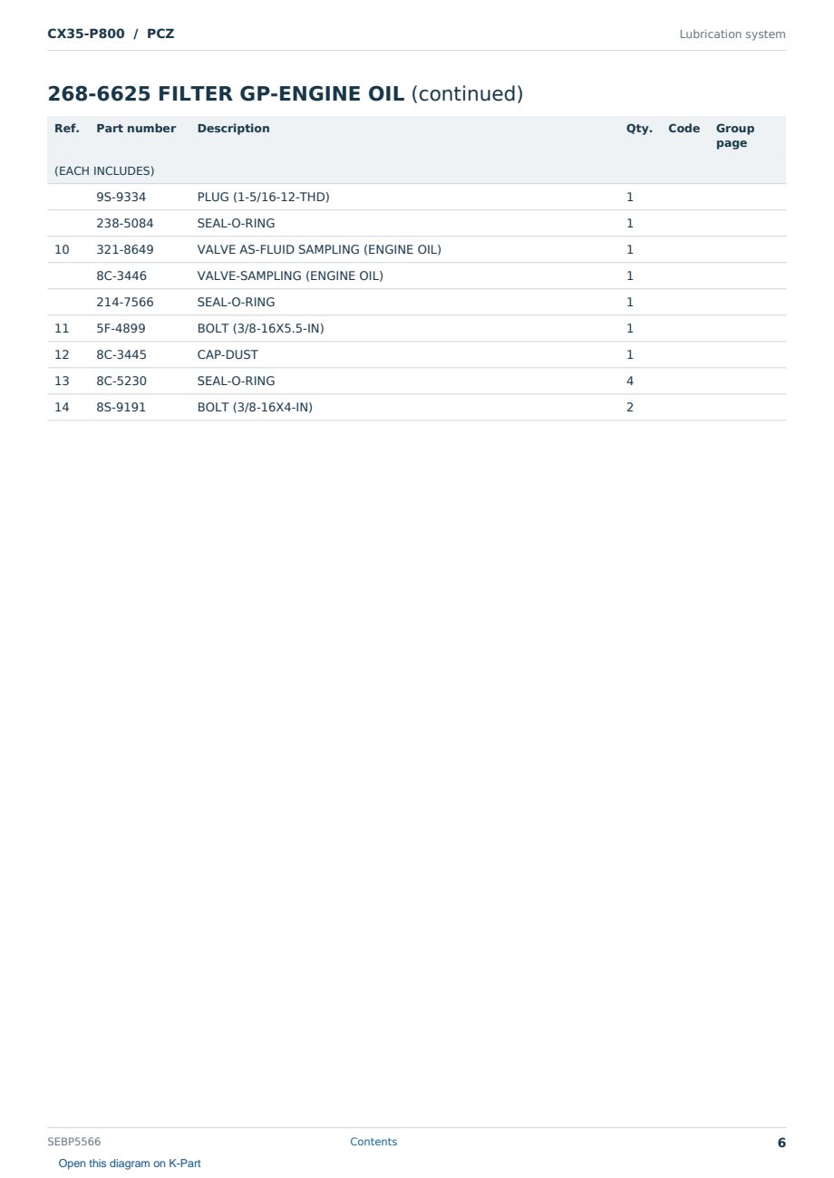 Caterpillar CX35-P800 S/N PCZ Partsbook SEBP5566 (English) - sample page 6 of 10 Caterpillar CX35-P800 S/N PCZ Partsbook SEBP5566 (English) - sample page 6 of 10