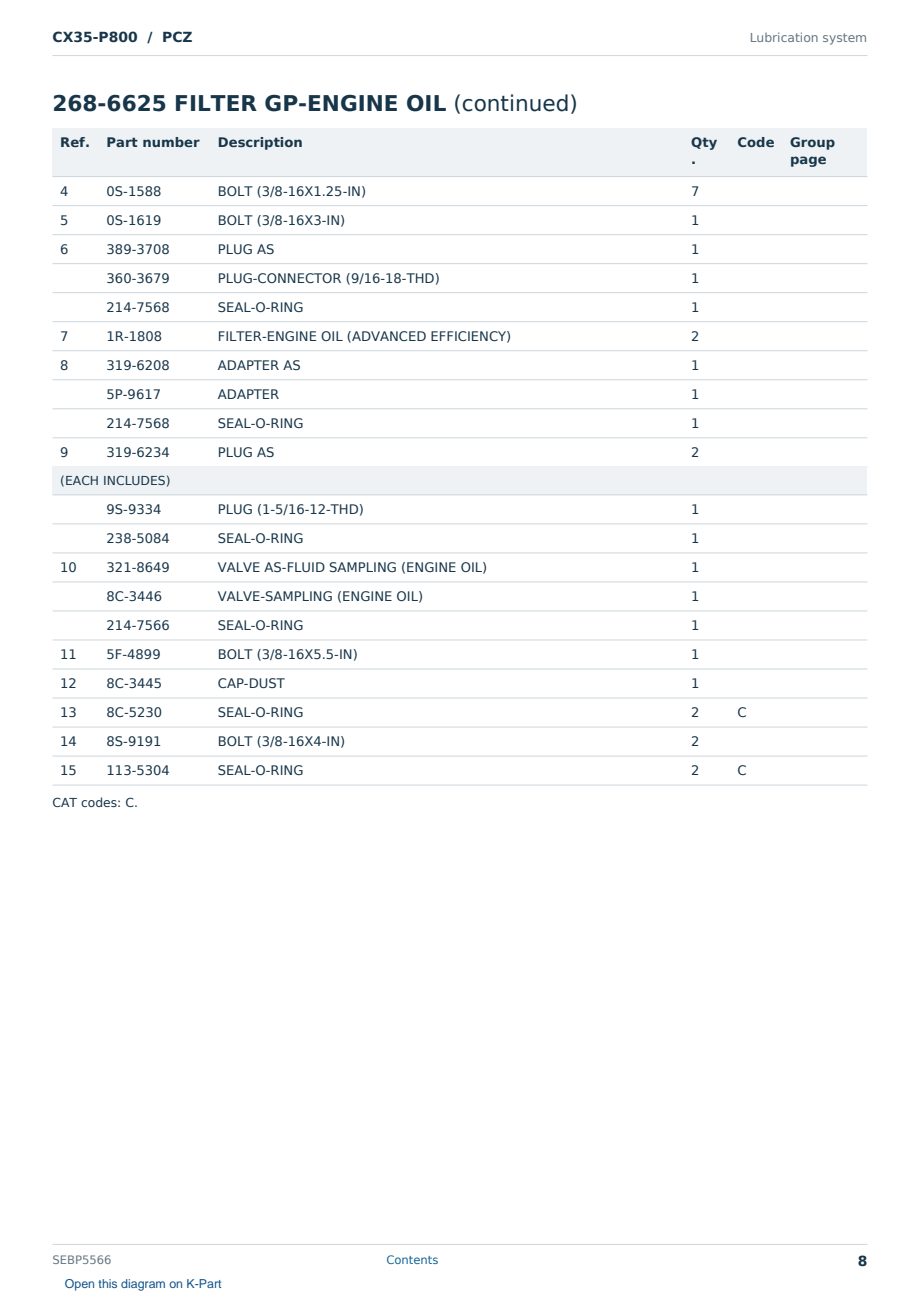 Caterpillar CX35-P800 S/N PCZ Partsbook SEBP5566 (English) - sample page 8 of 10 Caterpillar CX35-P800 S/N PCZ Partsbook SEBP5566 (English) - sample page 8 of 10