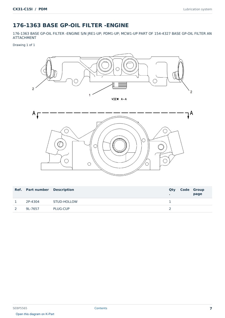 Caterpillar CX31-C15I S/N PDM Partsbook SEBP5565 (English) - sample page 7 of 10 Caterpillar CX31-C15I S/N PDM Partsbook SEBP5565 (English) - sample page 7 of 10