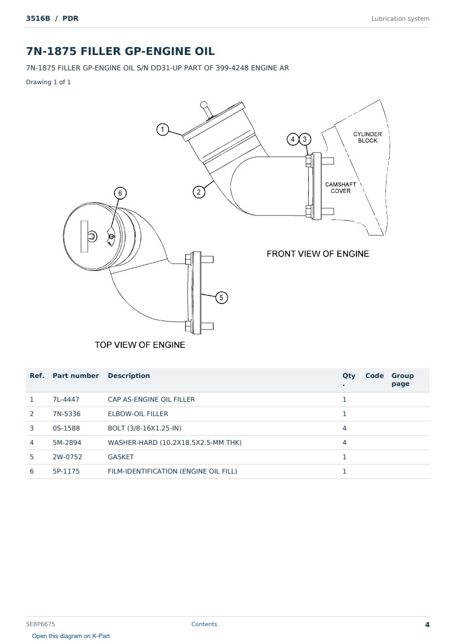 Caterpillar 3516B S/N PDR Partsbook SEBP6675 (English) - sample page 4 of 10 Caterpillar 3516B S/N PDR Partsbook SEBP6675 (English) - sample page 4 of 10
