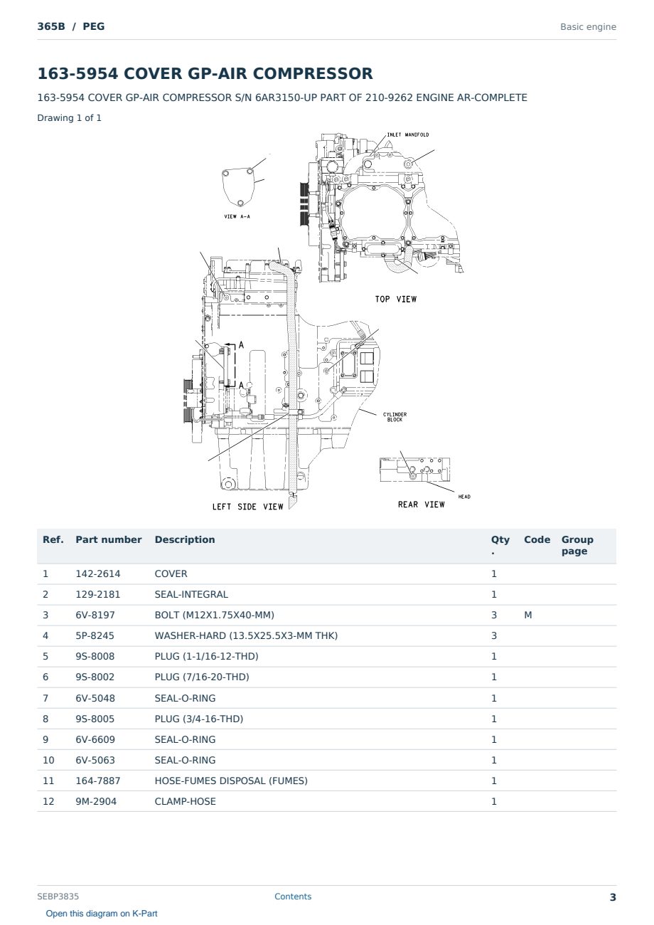 Caterpillar 365B S/N PEG Partsbook SEBP3835 (English) - sample page 3 of 10 Caterpillar 365B S/N PEG Partsbook SEBP3835 (English) - sample page 3 of 10