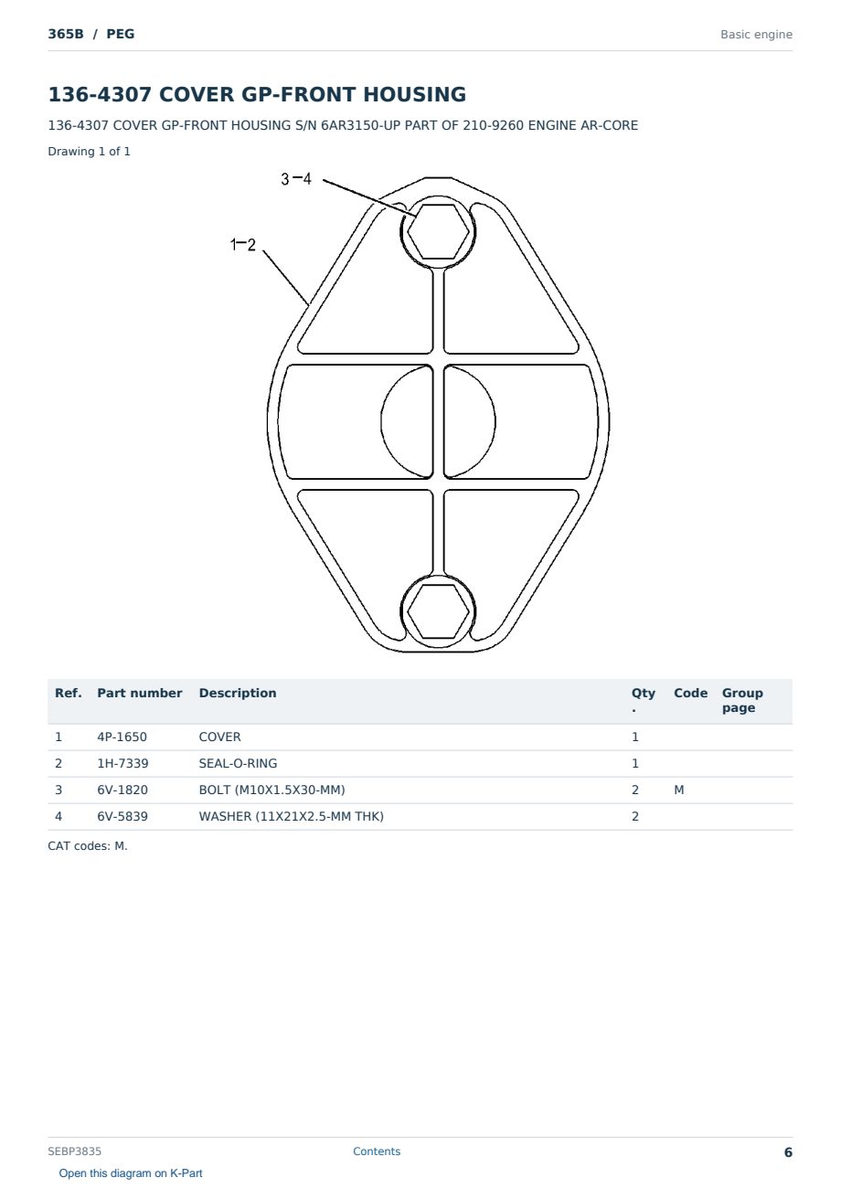 Caterpillar 365B S/N PEG Partsbook SEBP3835 (English) - sample page 6 of 10 Caterpillar 365B S/N PEG Partsbook SEBP3835 (English) - sample page 6 of 10