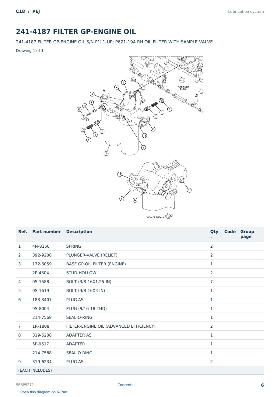Caterpillar C18 S/N PEJ Partsbook SEBP5271 (English) - sample page 6 of 10 Caterpillar C18 S/N PEJ Partsbook SEBP5271 (English) - sample page 6 of 10