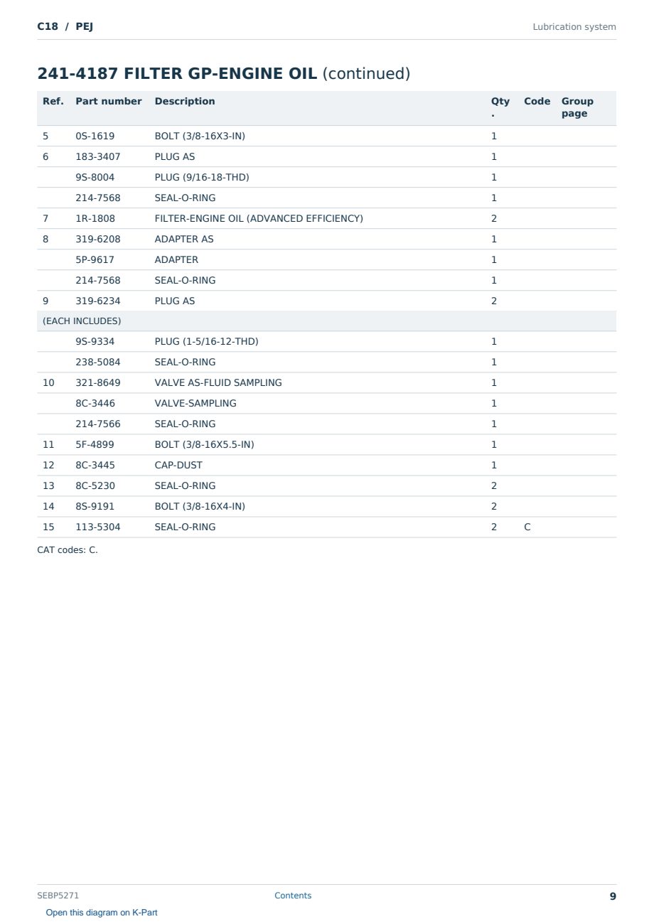 Caterpillar C18 S/N PEJ Partsbook SEBP5271 (English) - sample page 9 of 10 Caterpillar C18 S/N PEJ Partsbook SEBP5271 (English) - sample page 9 of 10