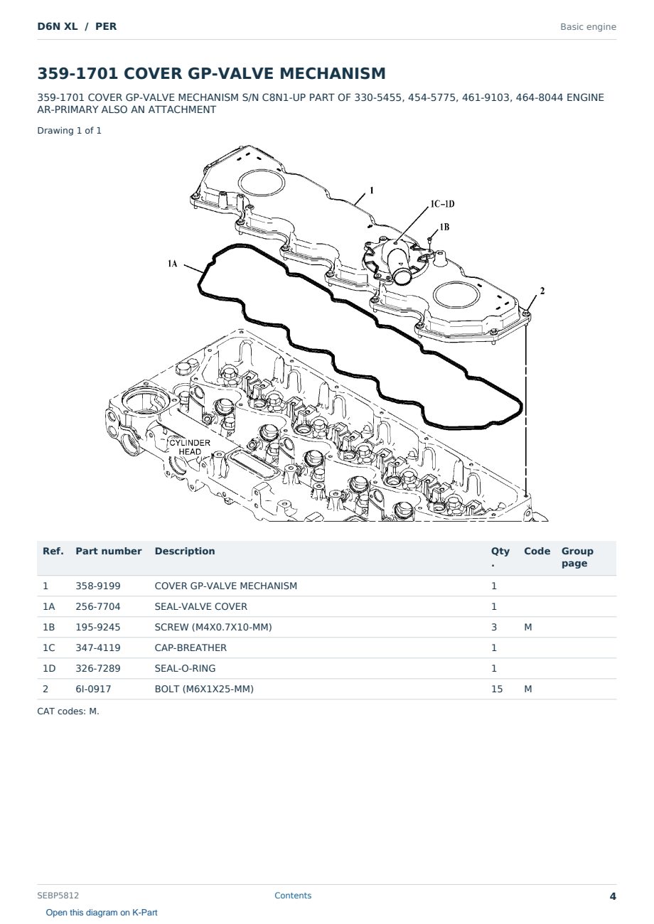 Caterpillar D6N XL S/N PER Partsbook SEBP5812 (English) - sample page 4 of 10 Caterpillar D6N XL S/N PER Partsbook SEBP5812 (English) - sample page 4 of 10