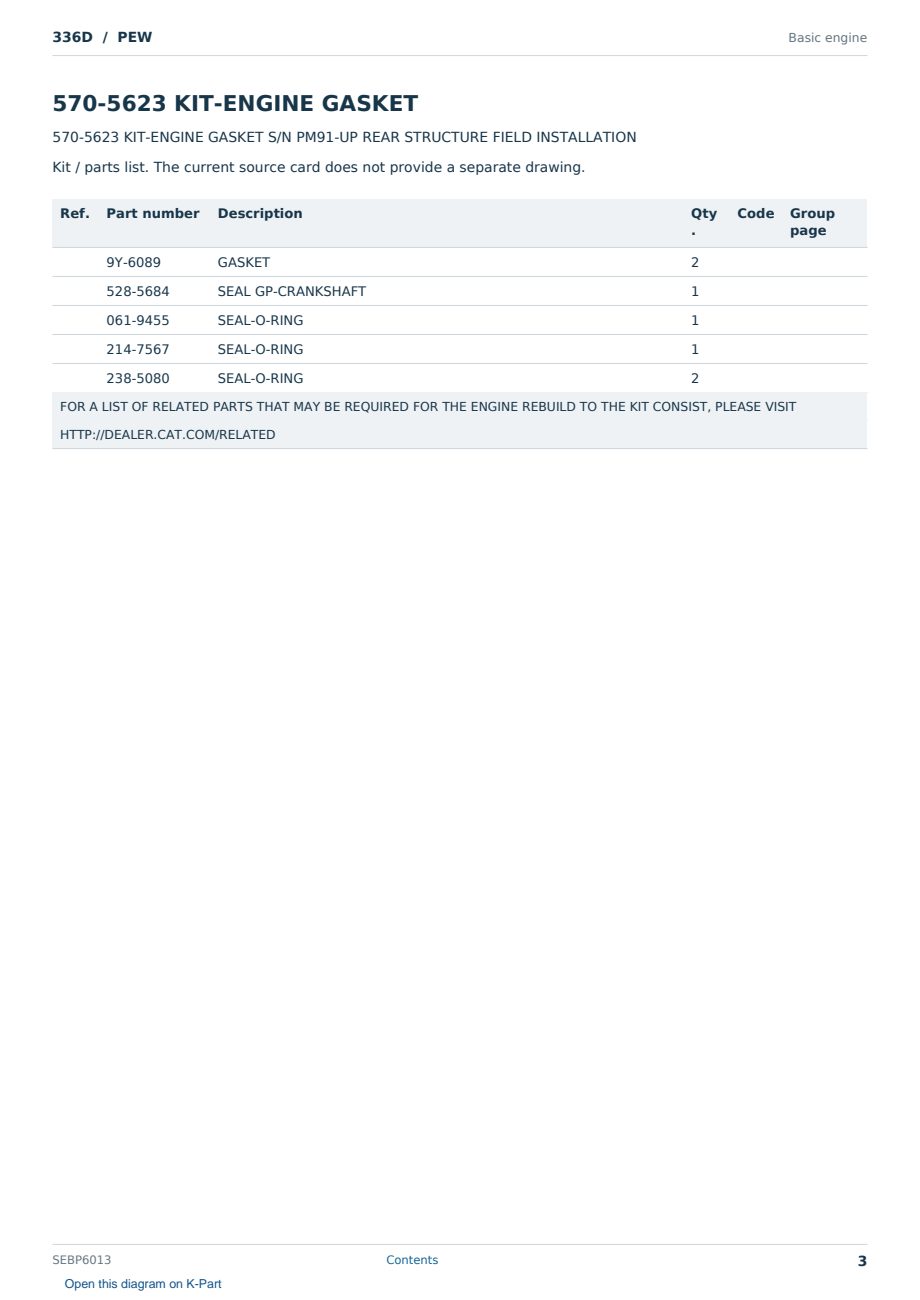 Caterpillar 336D S/N PEW Partsbook SEBP6013 (English) - sample page 3 of 6 Caterpillar 336D S/N PEW Partsbook SEBP6013 (English) - sample page 3 of 6