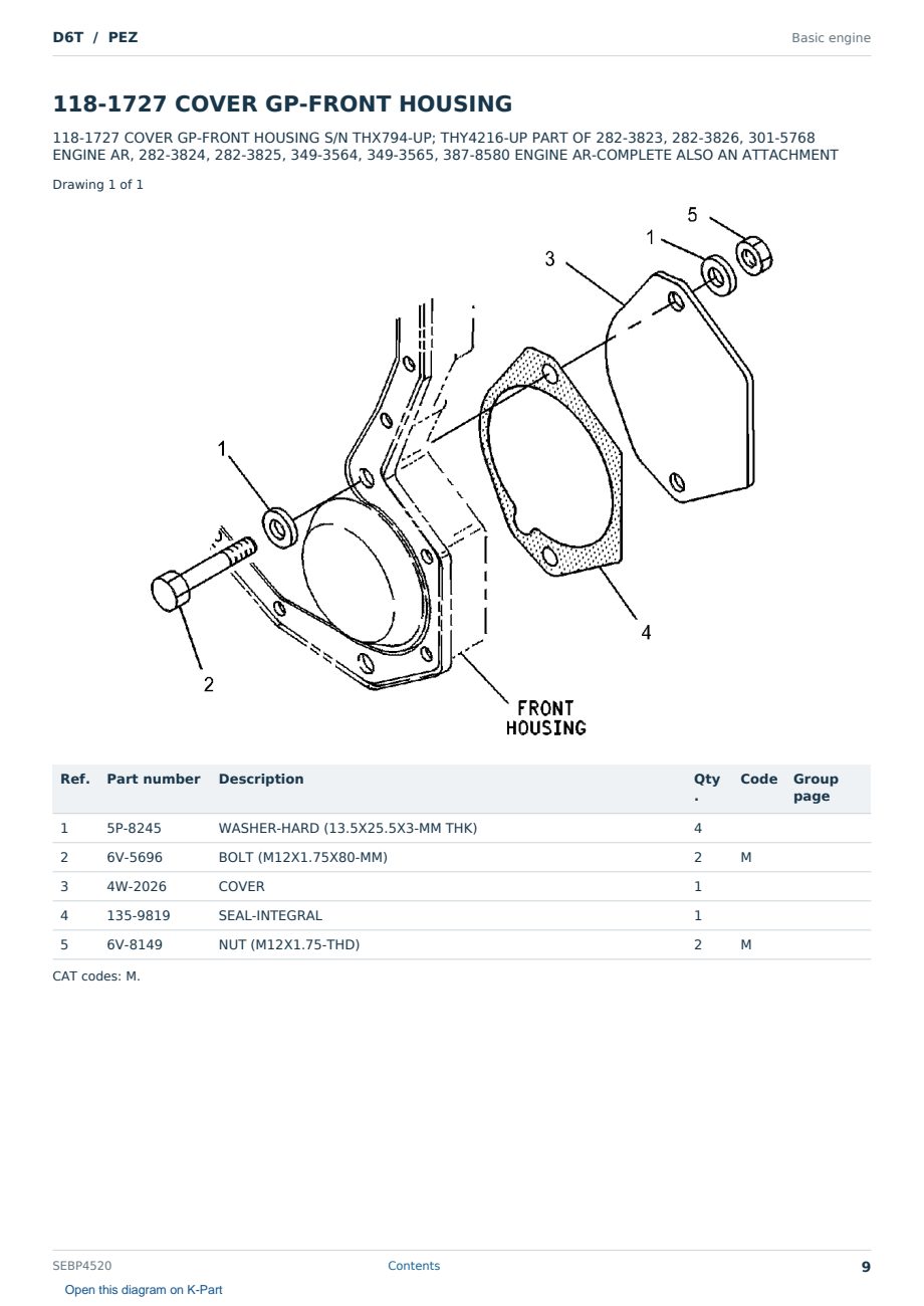 Caterpillar D6T S/N PEZ Partsbook SEBP4520 (English) - sample page 9 of 10 Caterpillar D6T S/N PEZ Partsbook SEBP4520 (English) - sample page 9 of 10