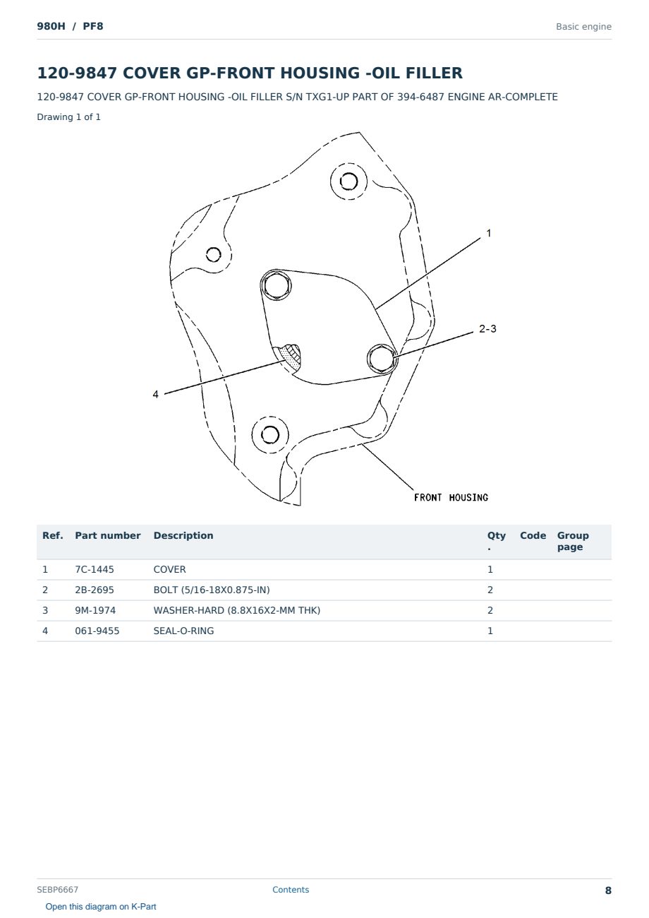 Caterpillar 980H S/N PF8 Partsbook SEBP6667 (English) - sample page 8 of 10 Caterpillar 980H S/N PF8 Partsbook SEBP6667 (English) - sample page 8 of 10