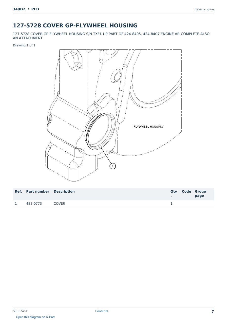 Caterpillar 349D2 S/N PFD Partsbook SEBP7451 (English) - sample page 7 of 10 Caterpillar 349D2 S/N PFD Partsbook SEBP7451 (English) - sample page 7 of 10