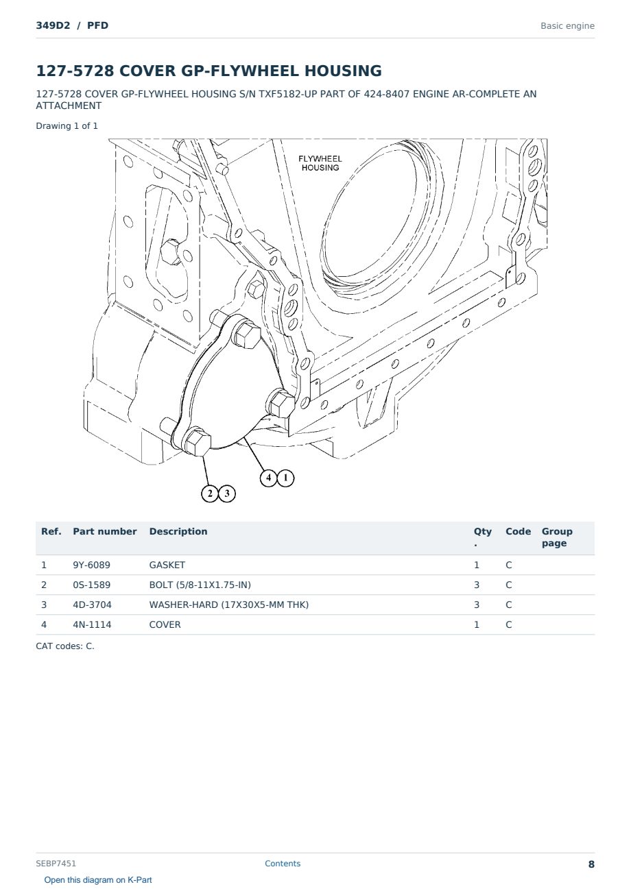 Caterpillar 349D2 S/N PFD Partsbook SEBP7451 (English) - sample page 8 of 10 Caterpillar 349D2 S/N PFD Partsbook SEBP7451 (English) - sample page 8 of 10