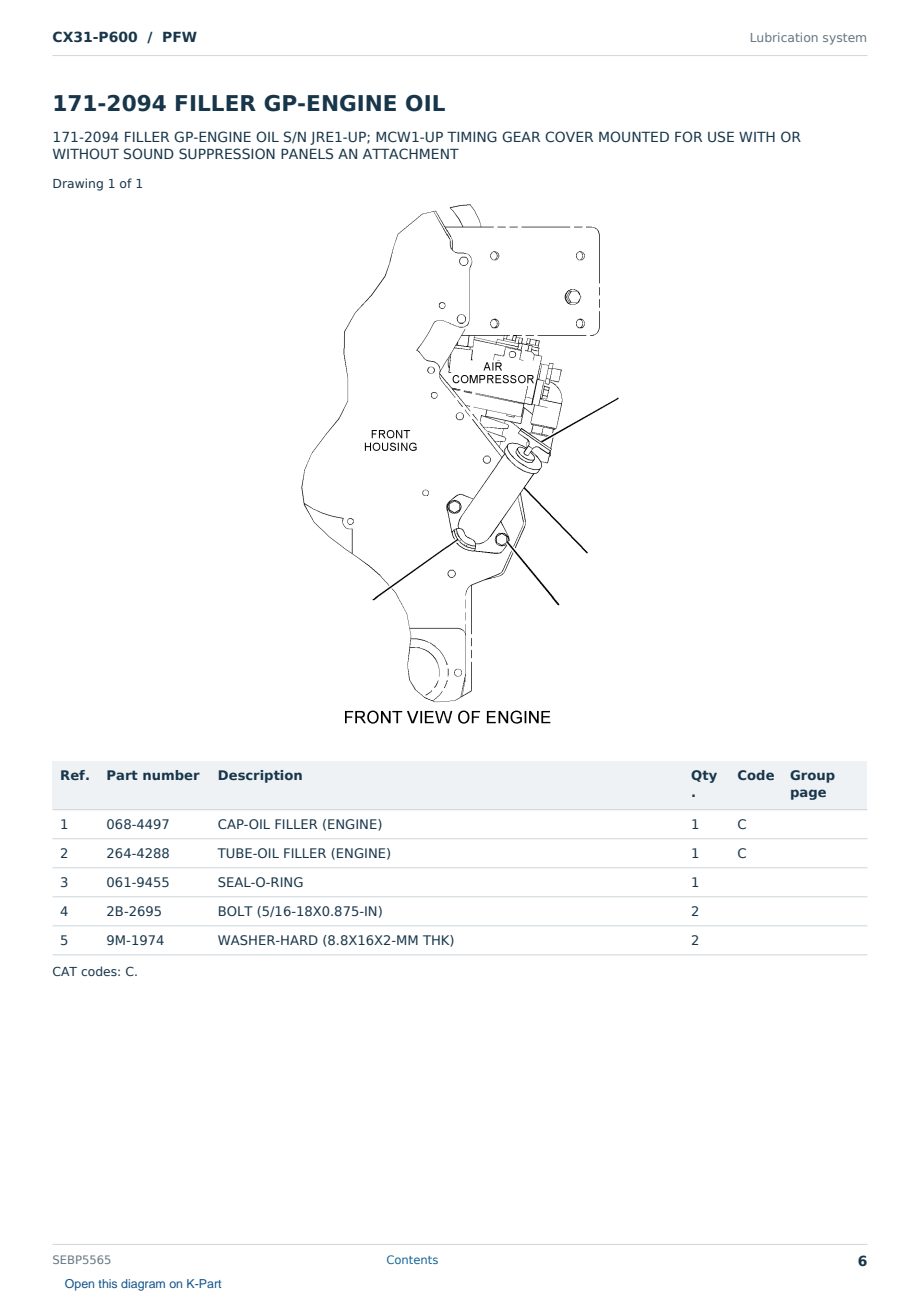 Caterpillar CX31-P600 S/N PFW Partsbook SEBP5565 (English) - sample page 6 of 10 Caterpillar CX31-P600 S/N PFW Partsbook SEBP5565 (English) - sample page 6 of 10