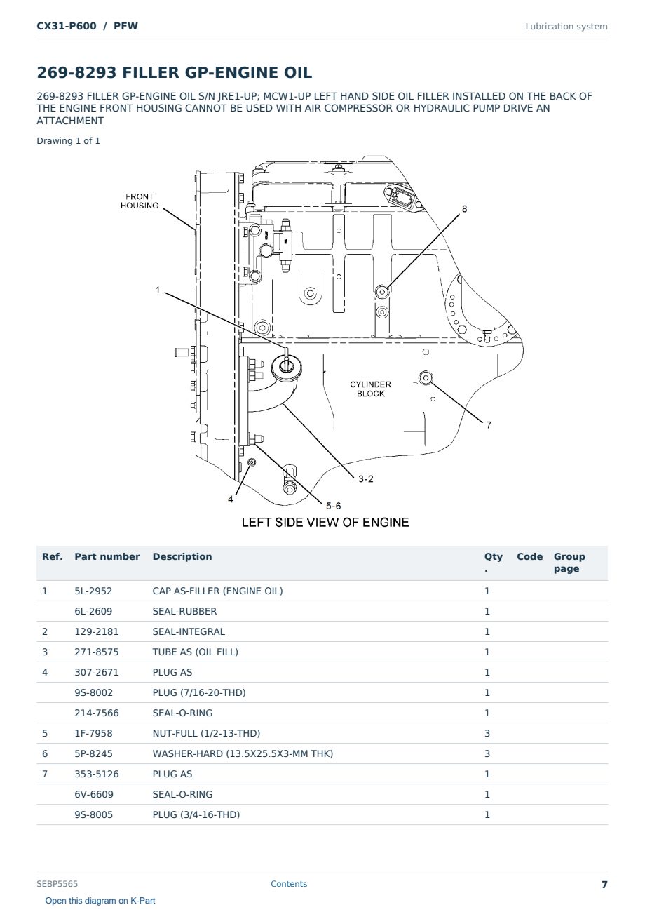 Caterpillar CX31-P600 S/N PFW Partsbook SEBP5565 (English) - sample page 7 of 10 Caterpillar CX31-P600 S/N PFW Partsbook SEBP5565 (English) - sample page 7 of 10