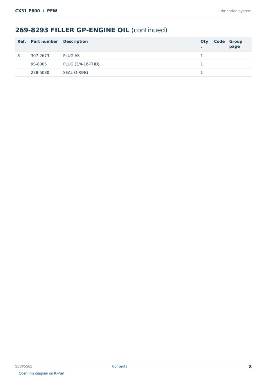 Caterpillar CX31-P600 S/N PFW Partsbook SEBP5565 (English) - sample page 8 of 10 Caterpillar CX31-P600 S/N PFW Partsbook SEBP5565 (English) - sample page 8 of 10