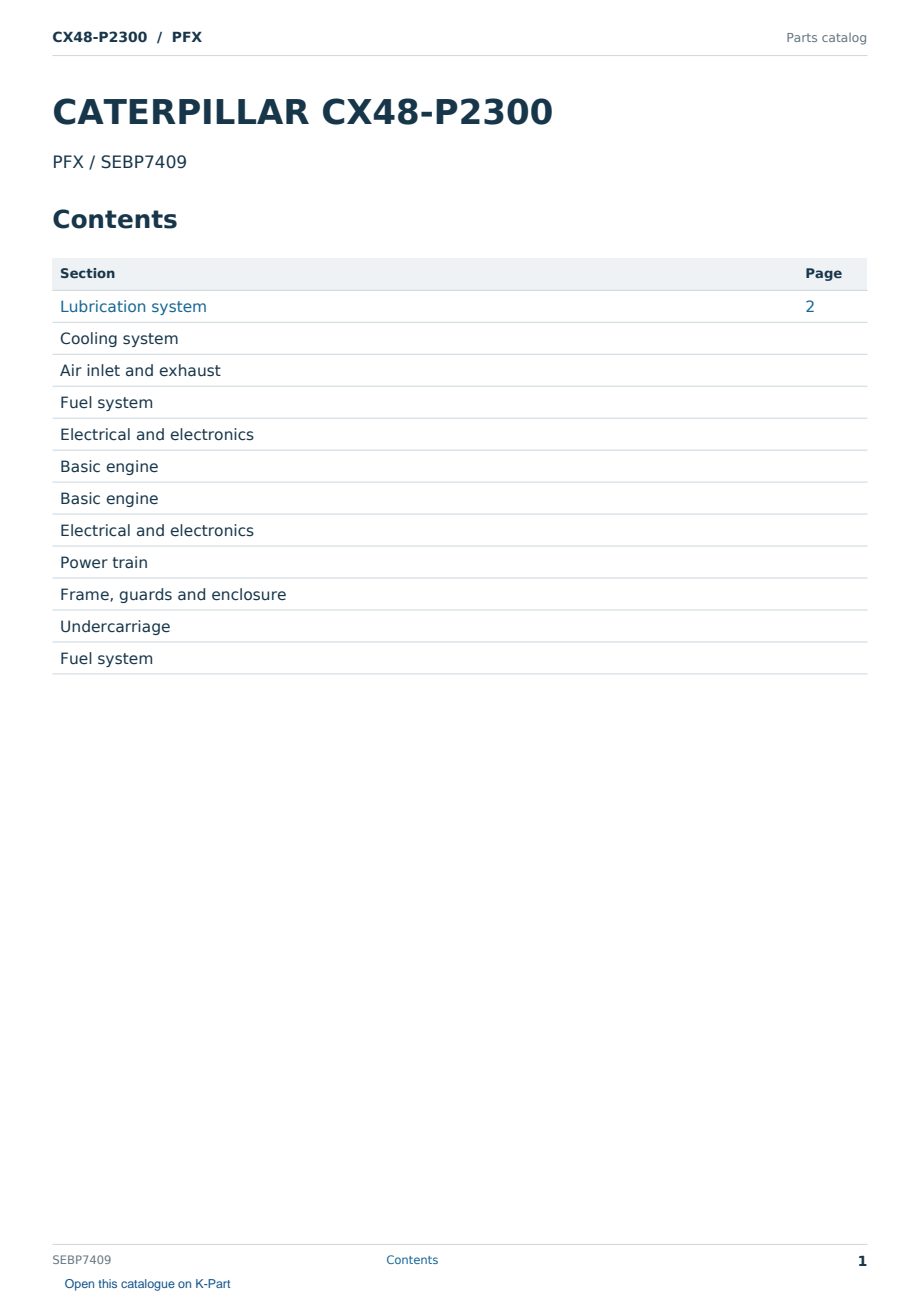 Caterpillar CX48-P2300 S/N PFX Partsbook SEBP7409 (English) - sample page 1 of 10 Caterpillar CX48-P2300 S/N PFX Partsbook SEBP7409 (English) - sample page 1 of 10
