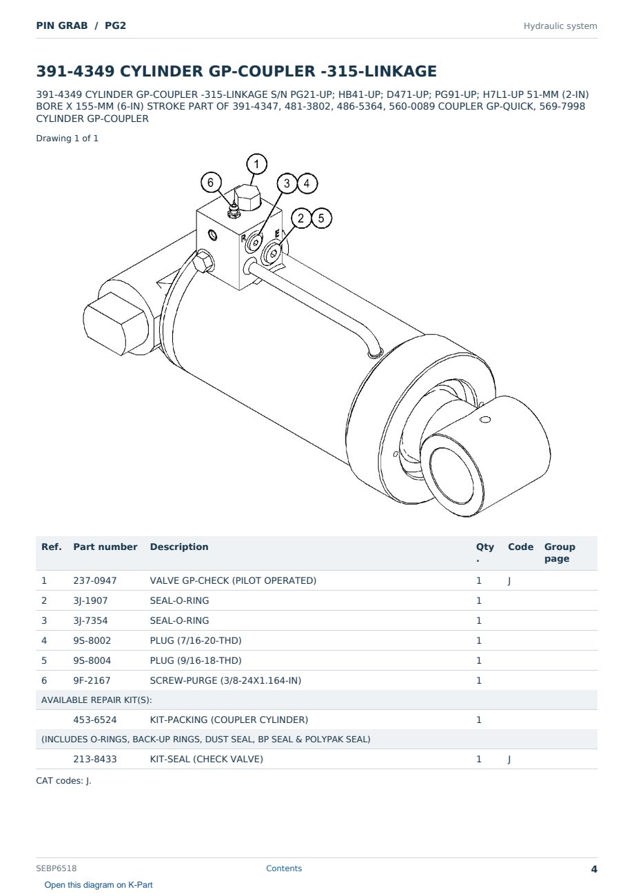Caterpillar PIN GRAB S/N PG2 Partsbook SEBP6518 (English) - sample page 4 of 10 Caterpillar PIN GRAB S/N PG2 Partsbook SEBP6518 (English) - sample page 4 of 10