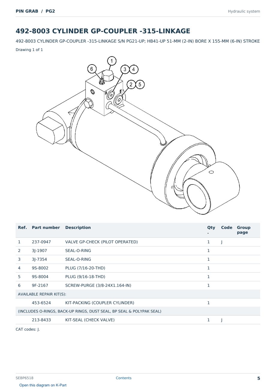 Caterpillar PIN GRAB S/N PG2 Partsbook SEBP6518 (English) - sample page 5 of 10 Caterpillar PIN GRAB S/N PG2 Partsbook SEBP6518 (English) - sample page 5 of 10