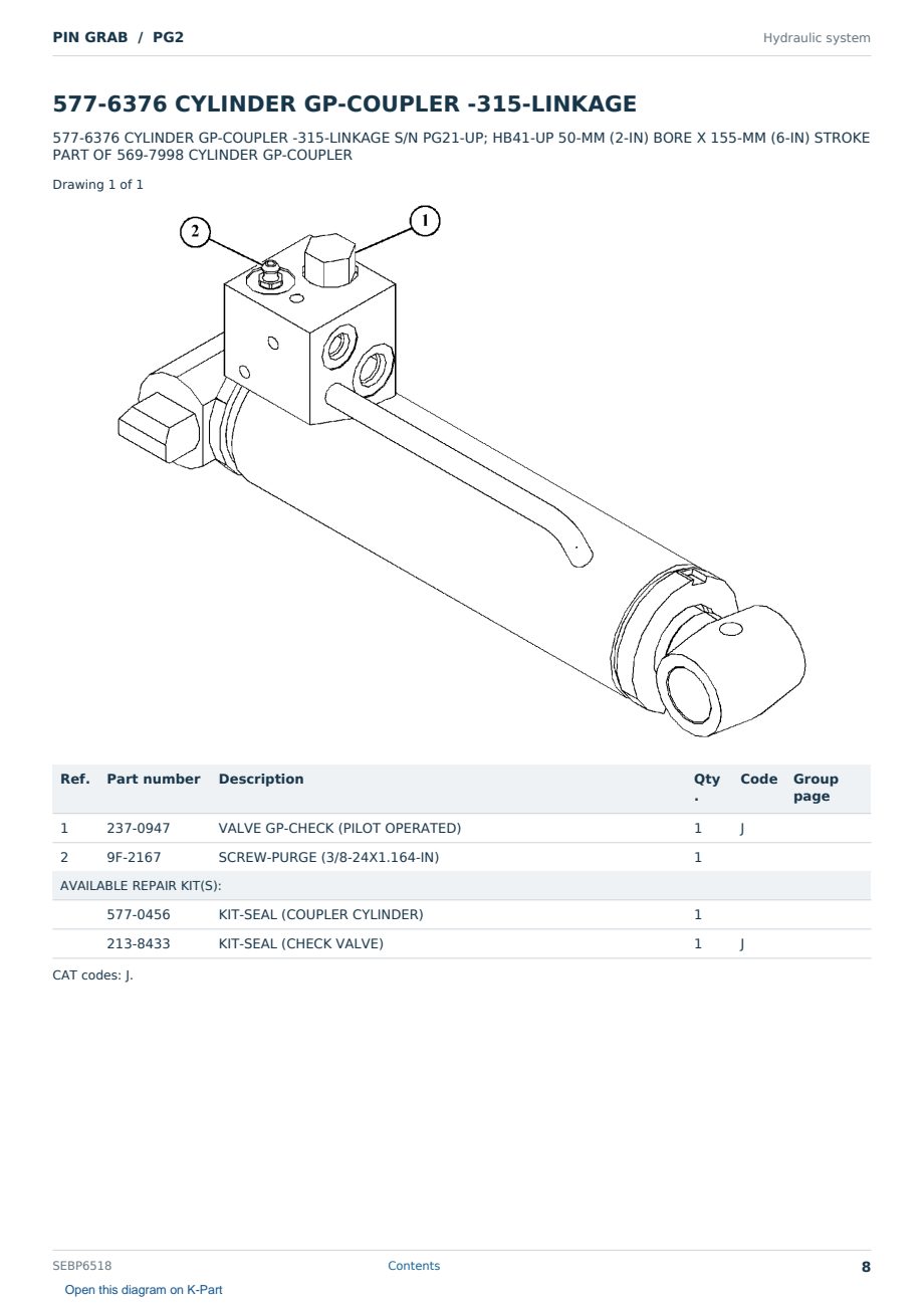 Caterpillar PIN GRAB S/N PG2 Partsbook SEBP6518 (English) - sample page 8 of 10 Caterpillar PIN GRAB S/N PG2 Partsbook SEBP6518 (English) - sample page 8 of 10