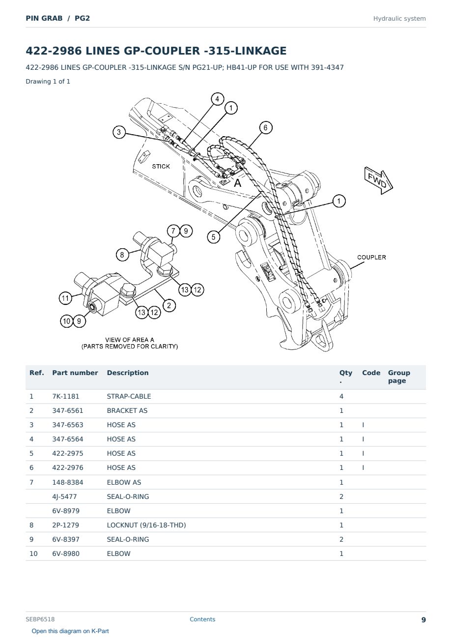 Caterpillar PIN GRAB S/N PG2 Partsbook SEBP6518 (English) - sample page 9 of 10 Caterpillar PIN GRAB S/N PG2 Partsbook SEBP6518 (English) - sample page 9 of 10