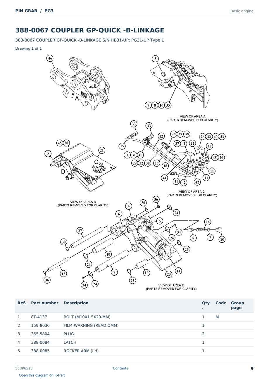 Caterpillar PIN GRAB S/N PG3 Partsbook SEBP6518 (English) - sample page 9 of 10 Caterpillar PIN GRAB S/N PG3 Partsbook SEBP6518 (English) - sample page 9 of 10