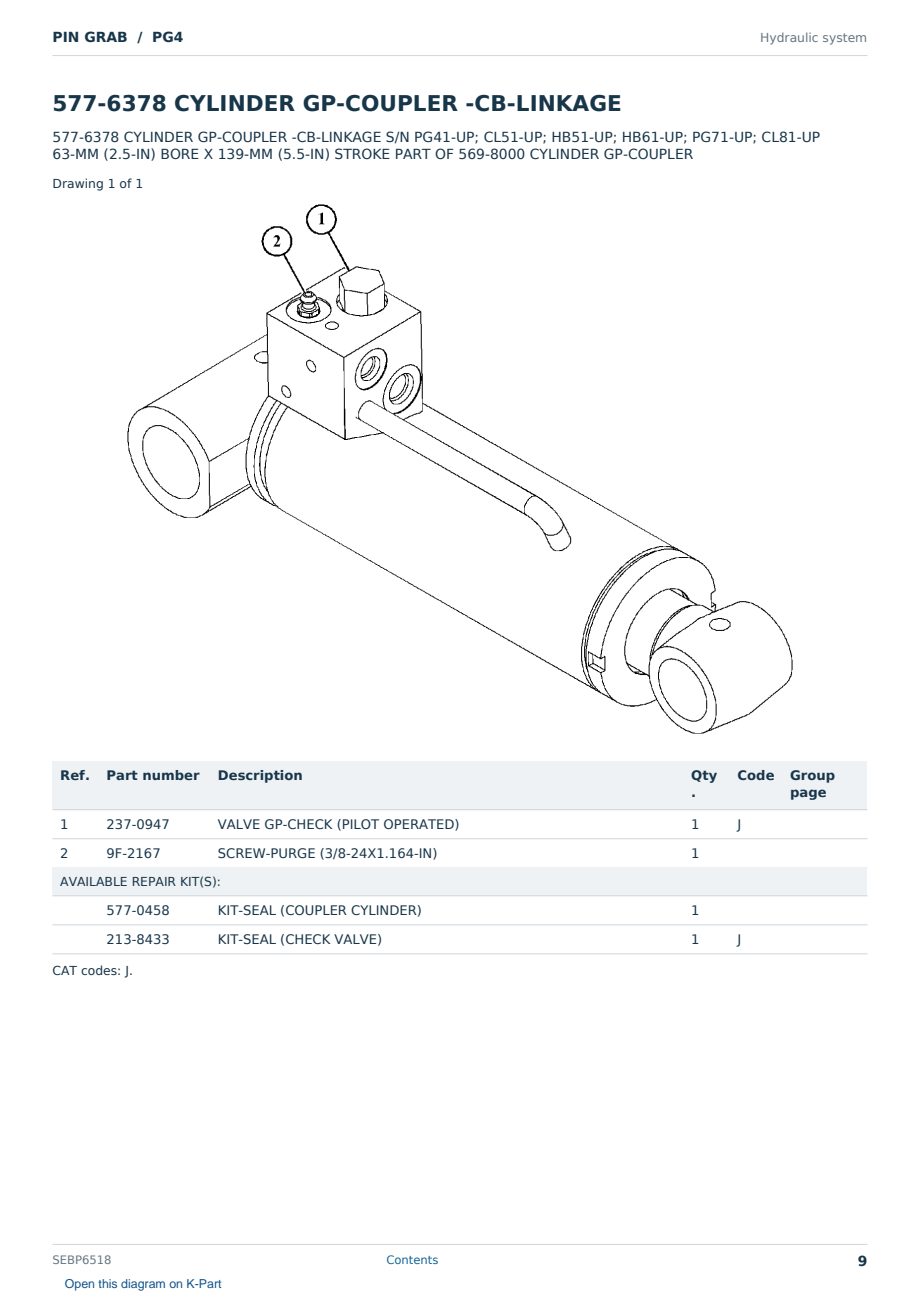 Caterpillar PIN GRAB S/N PG4 Partsbook SEBP6518 (English) - sample page 9 of 10 Caterpillar PIN GRAB S/N PG4 Partsbook SEBP6518 (English) - sample page 9 of 10
