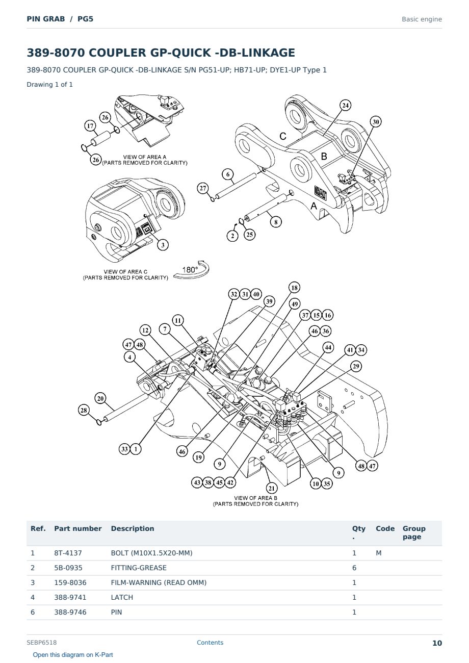 Caterpillar PIN GRAB S/N PG5 Partsbook SEBP6518 (English) - sample page 10 of 10 Caterpillar PIN GRAB S/N PG5 Partsbook SEBP6518 (English) - sample page 10 of 10