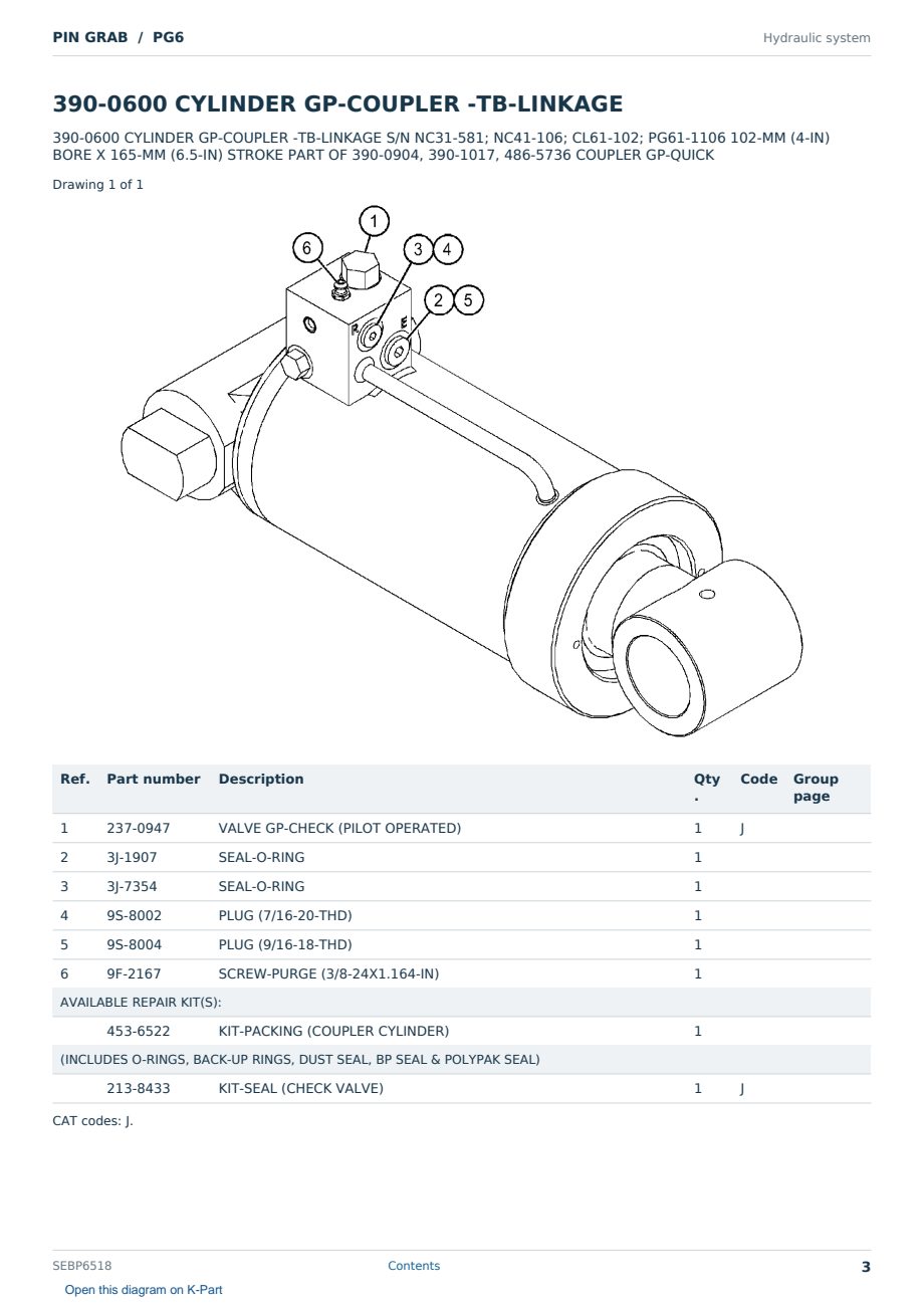 Caterpillar PIN GRAB S/N PG6 Partsbook SEBP6518 (English) - sample page 3 of 10 Caterpillar PIN GRAB S/N PG6 Partsbook SEBP6518 (English) - sample page 3 of 10