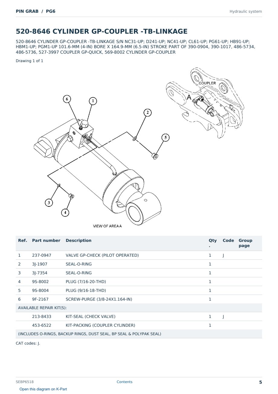 Caterpillar PIN GRAB S/N PG6 Partsbook SEBP6518 (English) - sample page 5 of 10 Caterpillar PIN GRAB S/N PG6 Partsbook SEBP6518 (English) - sample page 5 of 10