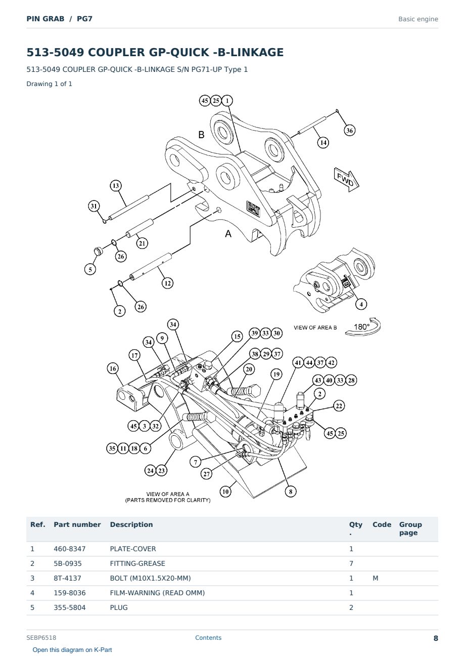 Caterpillar PIN GRAB S/N PG7 Partsbook SEBP6518 (English) - sample page 8 of 10 Caterpillar PIN GRAB S/N PG7 Partsbook SEBP6518 (English) - sample page 8 of 10