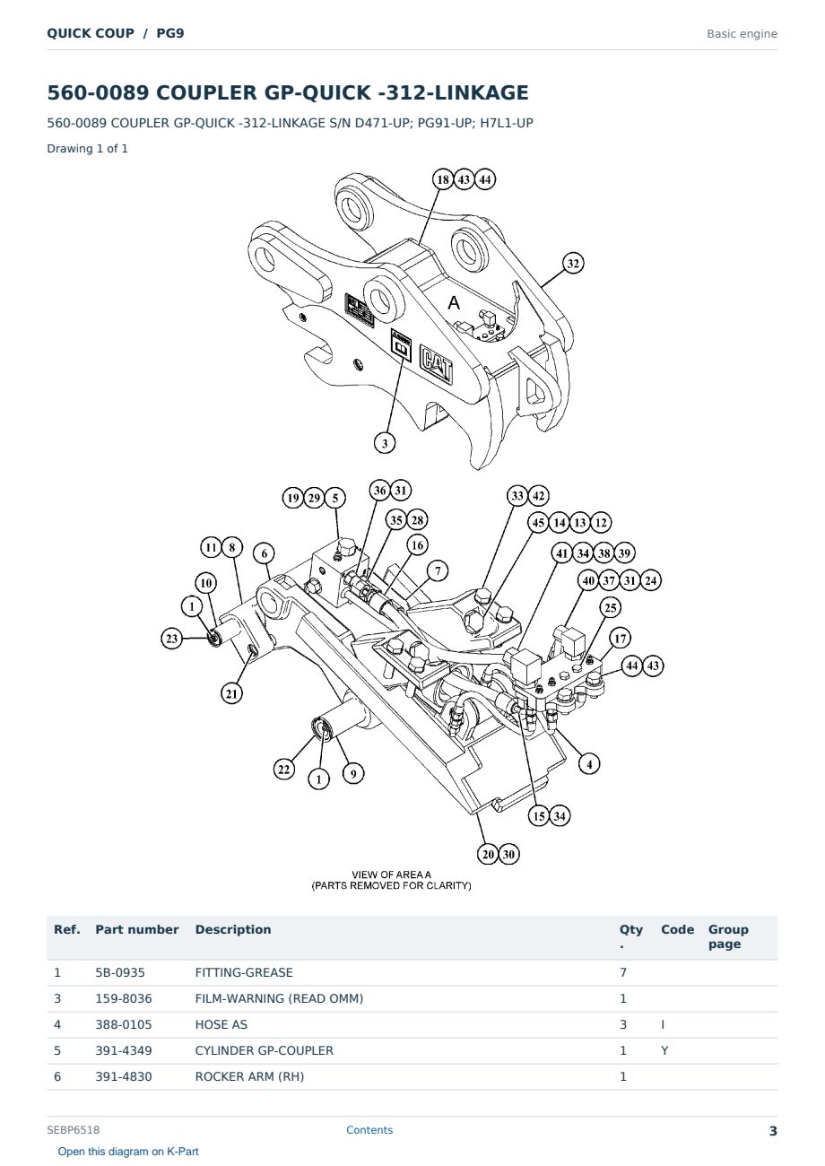 Caterpillar QUICK COUP S/N PG9 Partsbook SEBP6518 (English) - sample page 3 of 5 Caterpillar QUICK COUP S/N PG9 Partsbook SEBP6518 (English) - sample page 3 of 5