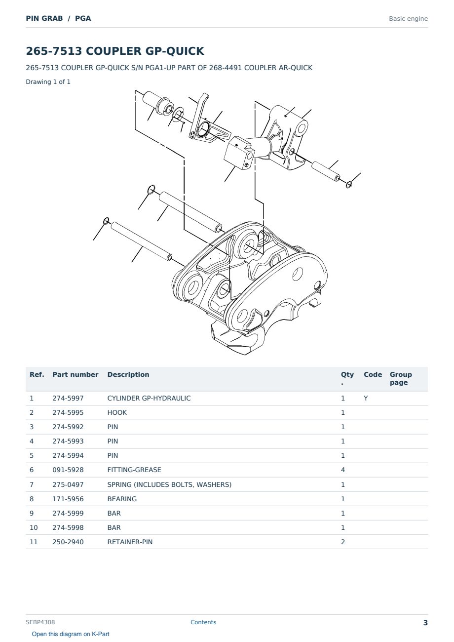 Caterpillar PIN GRAB S/N PGA Partsbook SEBP4308 (English) - sample page 3 of 6 Caterpillar PIN GRAB S/N PGA Partsbook SEBP4308 (English) - sample page 3 of 6