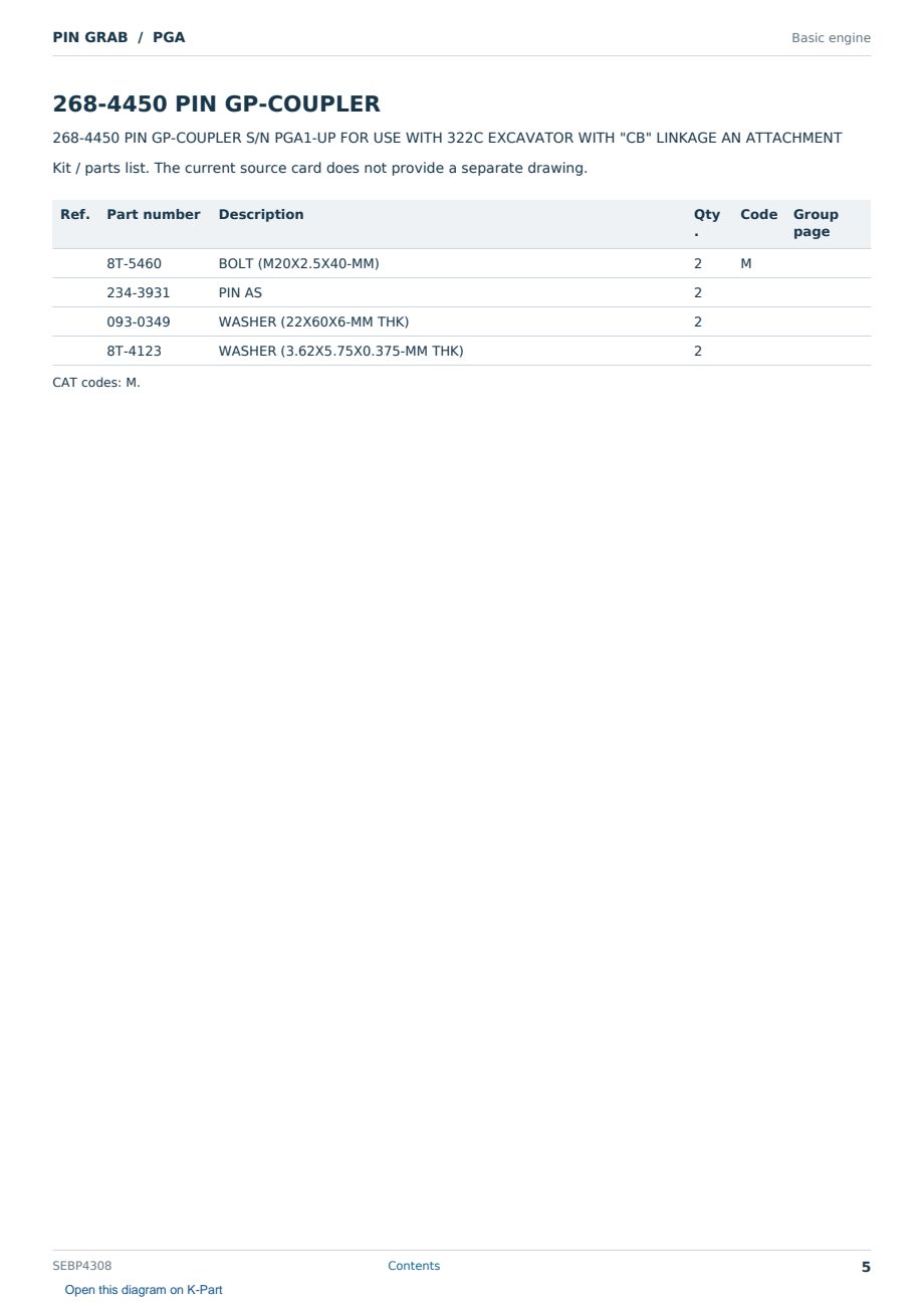 Caterpillar PIN GRAB S/N PGA Partsbook SEBP4308 (English) - sample page 5 of 6 Caterpillar PIN GRAB S/N PGA Partsbook SEBP4308 (English) - sample page 5 of 6
