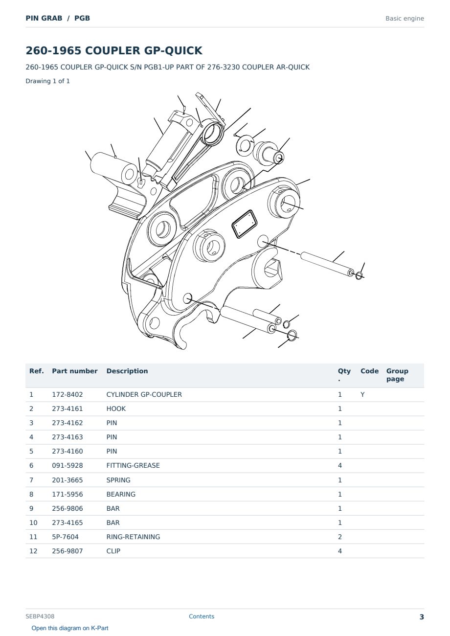 Caterpillar PIN GRAB S/N PGB Partsbook SEBP4308 (English) - sample page 3 of 6 Caterpillar PIN GRAB S/N PGB Partsbook SEBP4308 (English) - sample page 3 of 6