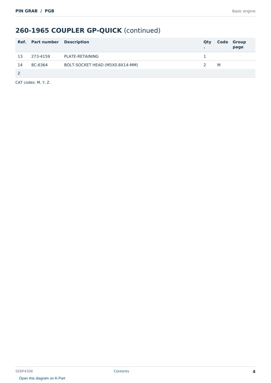 Caterpillar PIN GRAB S/N PGB Partsbook SEBP4308 (English) - sample page 4 of 6 Caterpillar PIN GRAB S/N PGB Partsbook SEBP4308 (English) - sample page 4 of 6