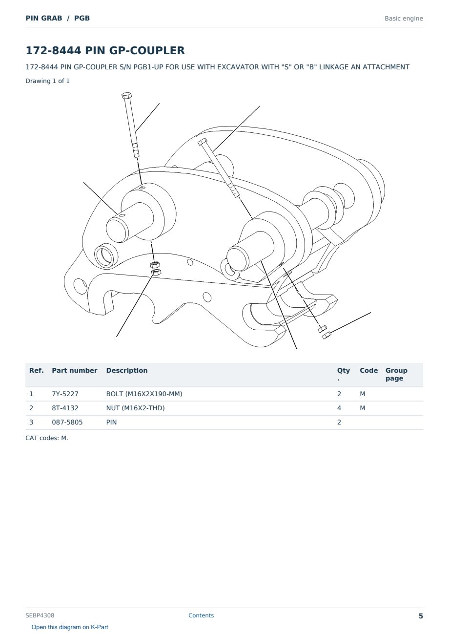 Caterpillar PIN GRAB S/N PGB Partsbook SEBP4308 (English) - sample page 5 of 6 Caterpillar PIN GRAB S/N PGB Partsbook SEBP4308 (English) - sample page 5 of 6