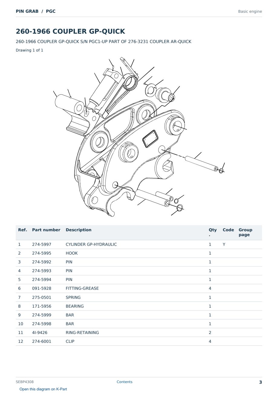 Caterpillar PIN GRAB S/N PGC Partsbook SEBP4308 (English) - sample page 3 of 6 Caterpillar PIN GRAB S/N PGC Partsbook SEBP4308 (English) - sample page 3 of 6
