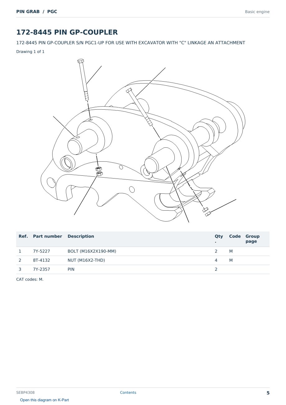 Caterpillar PIN GRAB S/N PGC Partsbook SEBP4308 (English) - sample page 5 of 6 Caterpillar PIN GRAB S/N PGC Partsbook SEBP4308 (English) - sample page 5 of 6