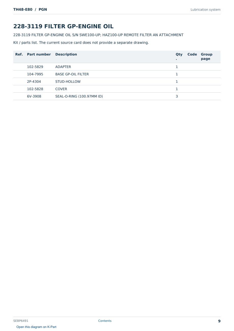 Caterpillar TH48-E80 S/N PGN Partsbook SEBP6491 (English) - sample page 9 of 10 Caterpillar TH48-E80 S/N PGN Partsbook SEBP6491 (English) - sample page 9 of 10