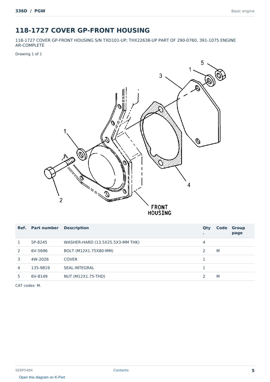 Caterpillar 336D S/N PGW Partsbook SEBP5484 (English) - sample page 5 of 10 Caterpillar 336D S/N PGW Partsbook SEBP5484 (English) - sample page 5 of 10