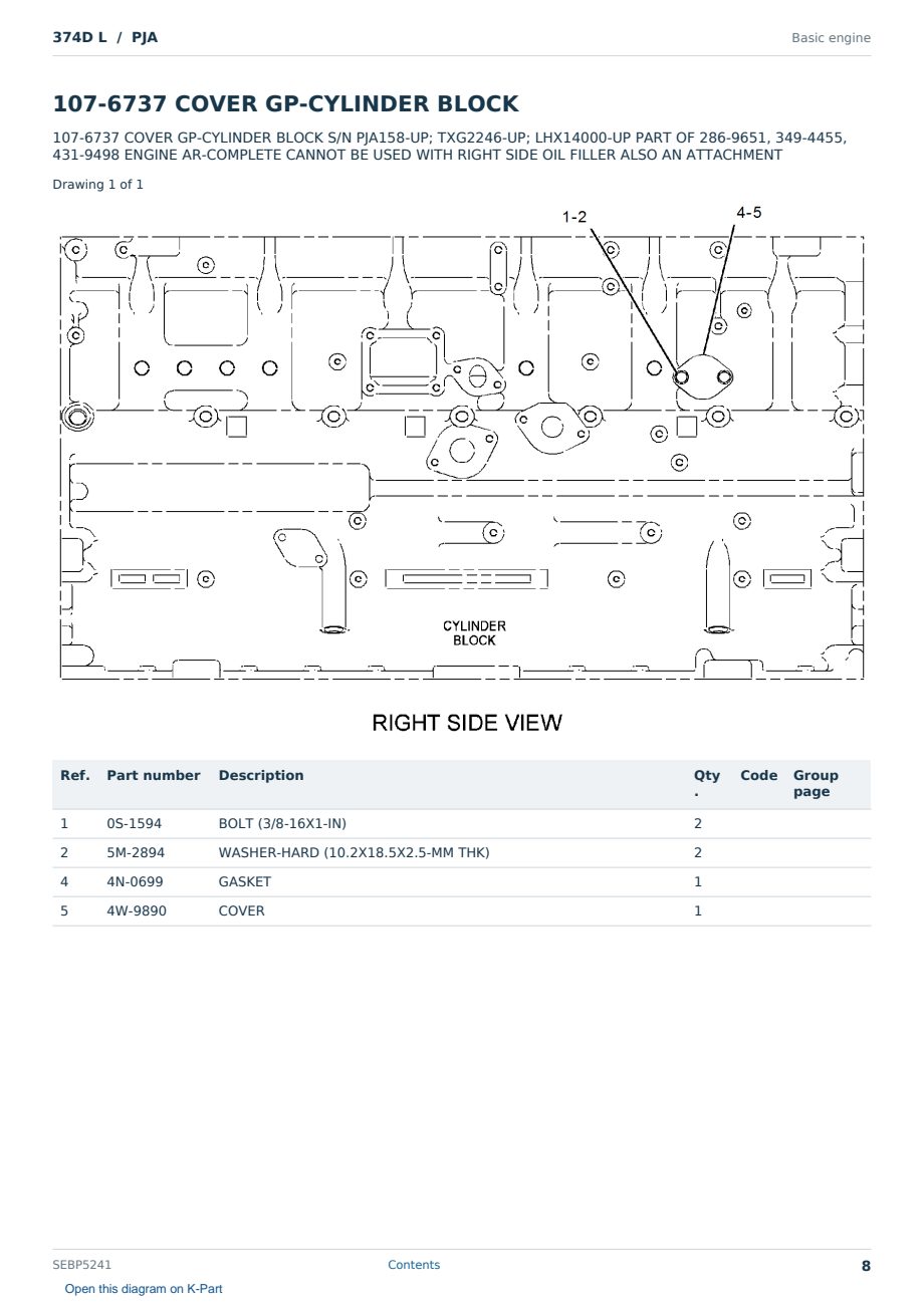 Caterpillar 374D L S/N PJA Partsbook SEBP5241 (English) - sample page 8 of 10 Caterpillar 374D L S/N PJA Partsbook SEBP5241 (English) - sample page 8 of 10