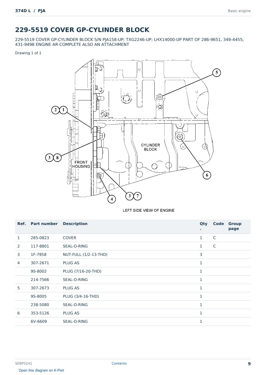 Caterpillar 374D L S/N PJA Partsbook SEBP5241 (English) - sample page 9 of 10 Caterpillar 374D L S/N PJA Partsbook SEBP5241 (English) - sample page 9 of 10