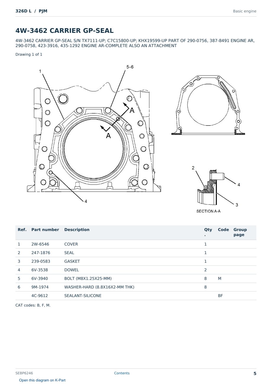 Caterpillar 326D L S/N PJM Partsbook SEBP6246 (English) - sample page 5 of 10 Caterpillar 326D L S/N PJM Partsbook SEBP6246 (English) - sample page 5 of 10