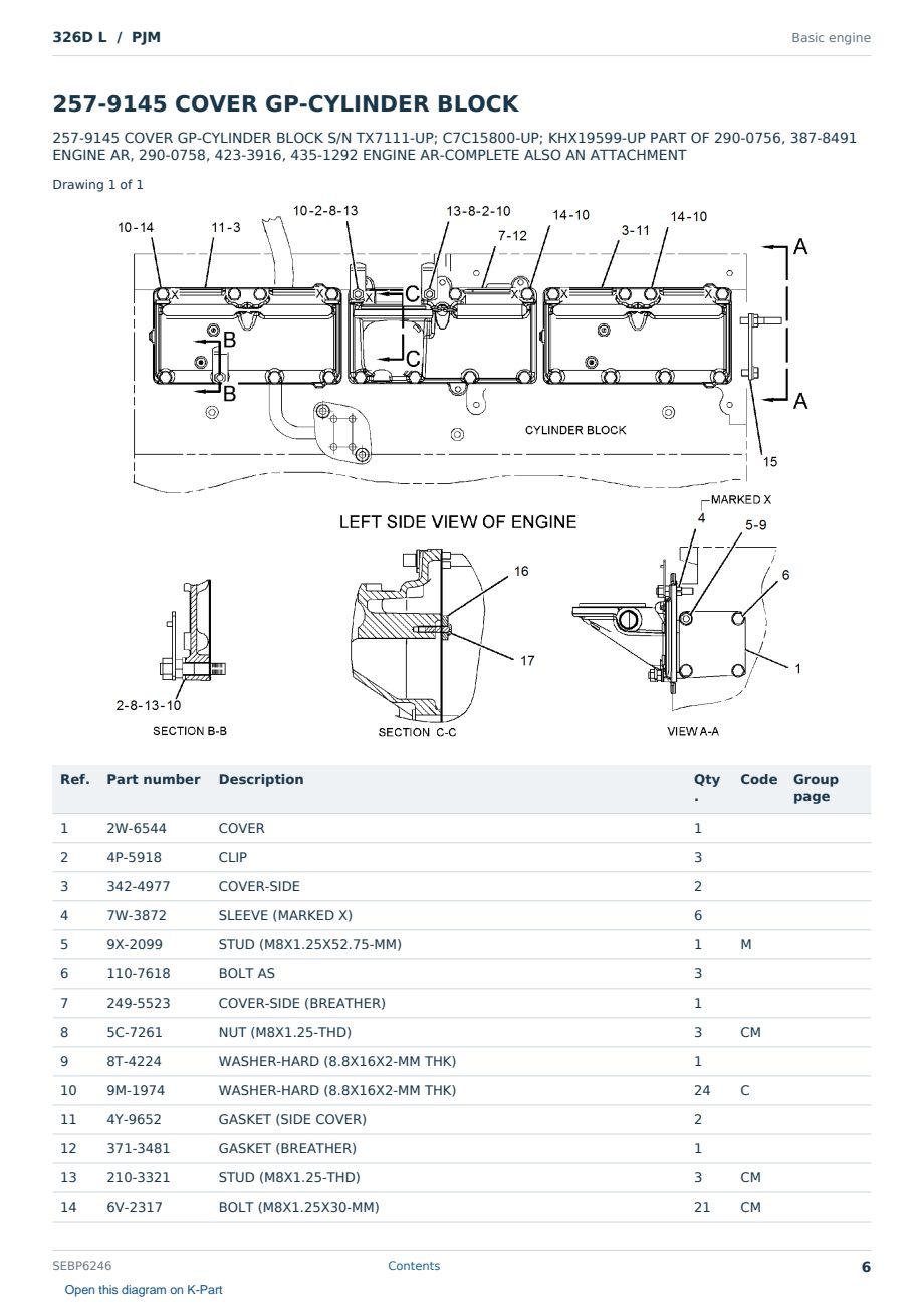 Caterpillar 326D L S/N PJM Partsbook SEBP6246 (English) - sample page 6 of 10 Caterpillar 326D L S/N PJM Partsbook SEBP6246 (English) - sample page 6 of 10