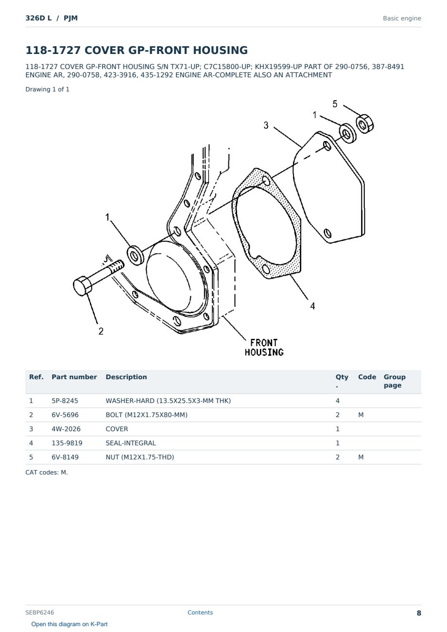 Caterpillar 326D L S/N PJM Partsbook SEBP6246 (English) - sample page 8 of 10 Caterpillar 326D L S/N PJM Partsbook SEBP6246 (English) - sample page 8 of 10