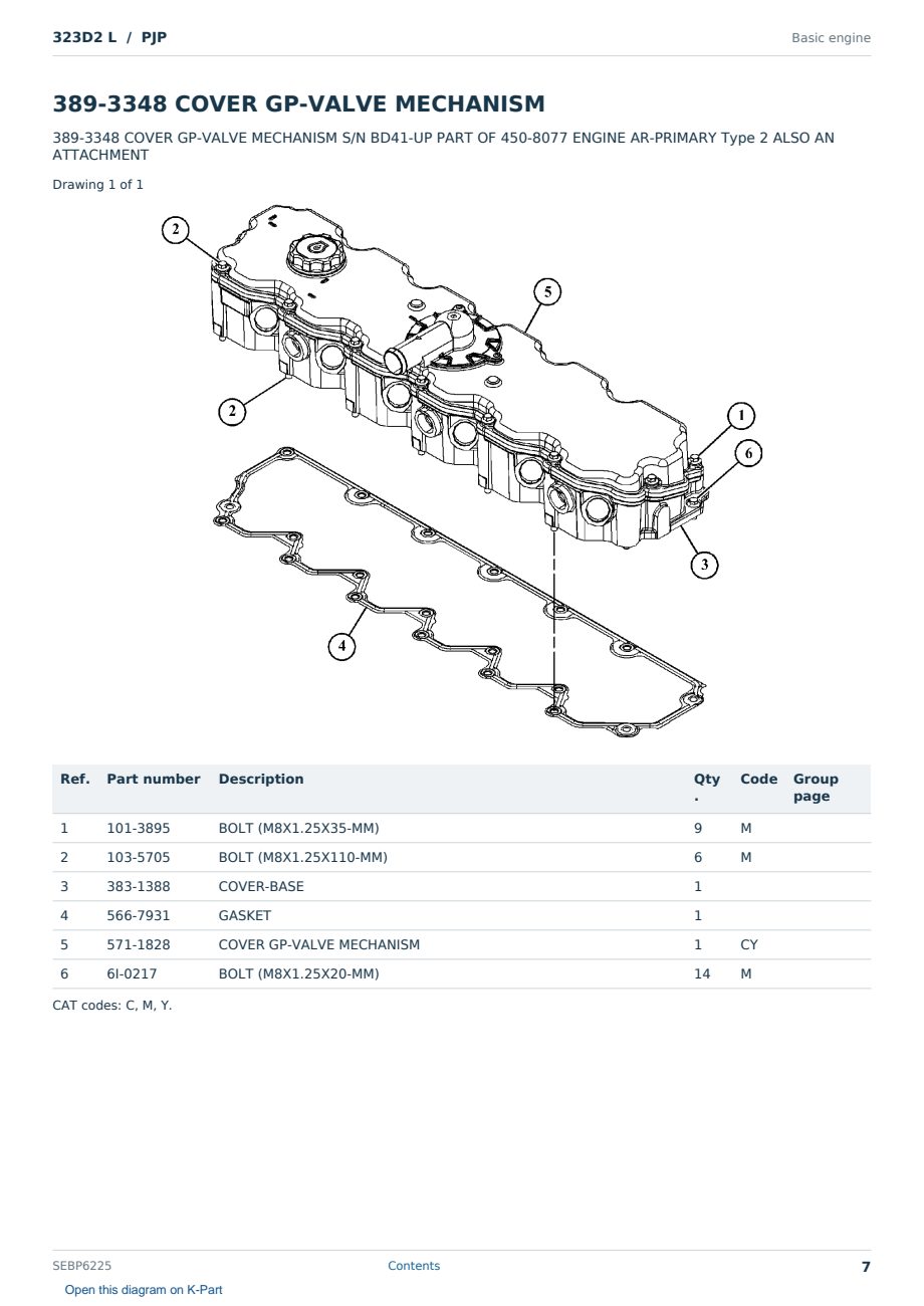 Caterpillar 323D2 L S/N PJP Partsbook SEBP6225 (English) - sample page 7 of 10 Caterpillar 323D2 L S/N PJP Partsbook SEBP6225 (English) - sample page 7 of 10