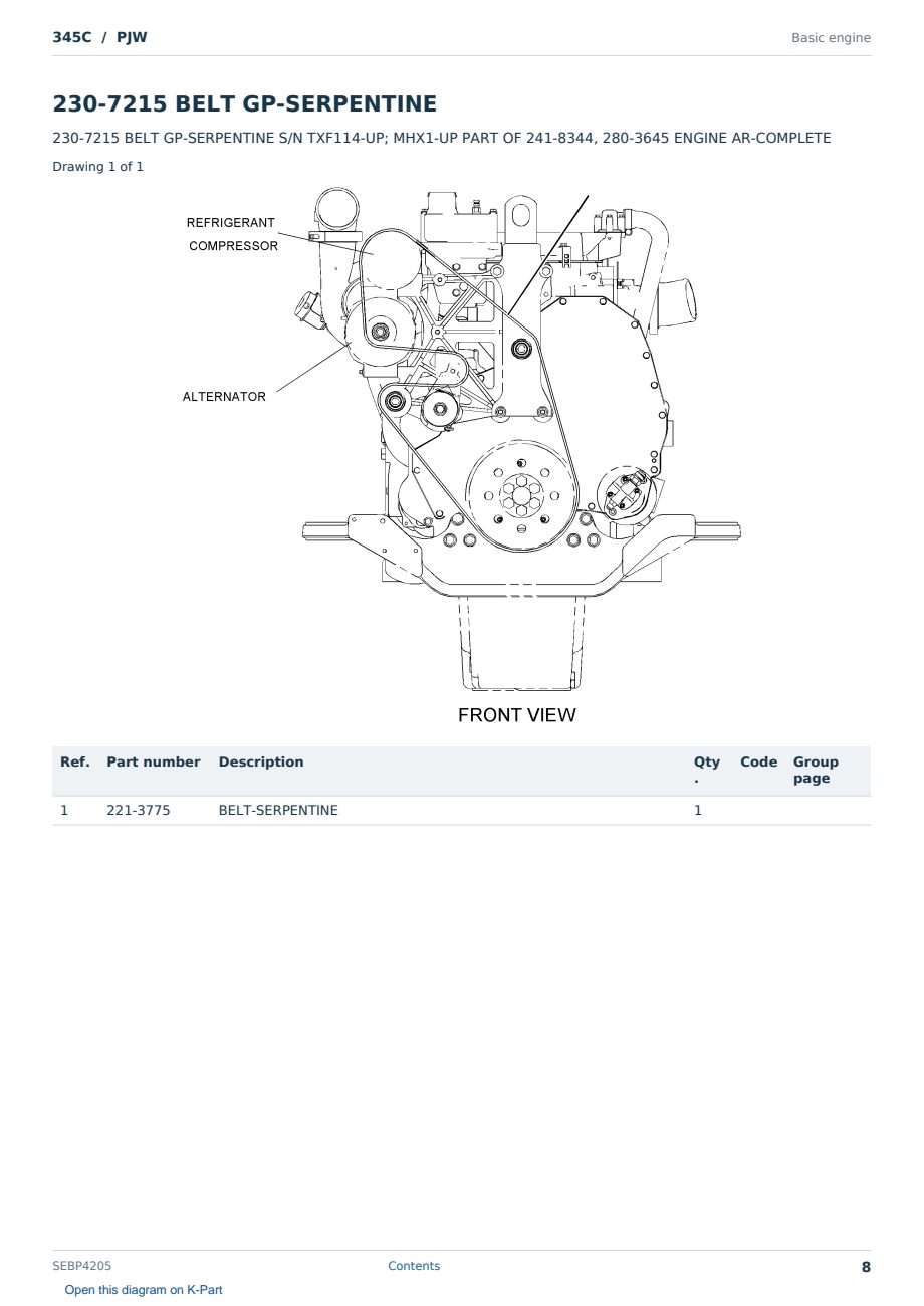 Caterpillar 345C S/N PJW Partsbook SEBP4205 (English) - sample page 8 of 10 Caterpillar 345C S/N PJW Partsbook SEBP4205 (English) - sample page 8 of 10