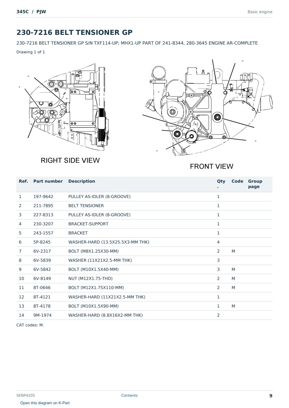 Caterpillar 345C S/N PJW Partsbook SEBP4205 (English) - sample page 9 of 10 Caterpillar 345C S/N PJW Partsbook SEBP4205 (English) - sample page 9 of 10